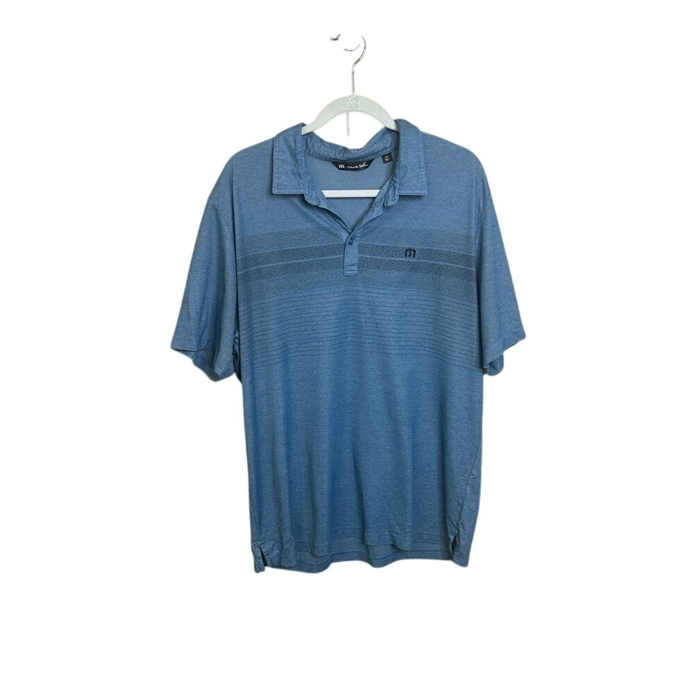 Travis Mathew Mens‎ XXL Blue Striped Golf Polo Shirt Short Sleeve